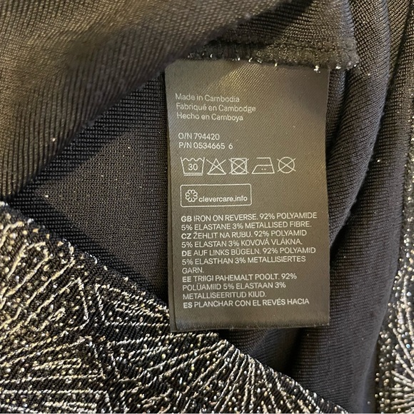 H&M Sparkly Bodycon Backless Jersey Dress Black Silver Geometric - Picture 8 of 14